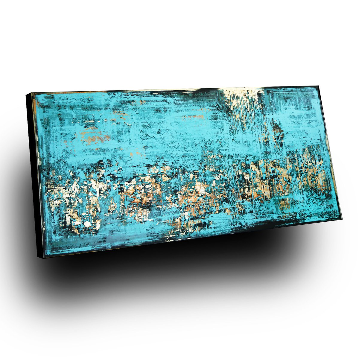 RAIN FOREST - 80 x 160 CM - TEXTURED ACRYLIC PAINTING ON CANVAS * BLUE * GOLD by Inez Froehlich