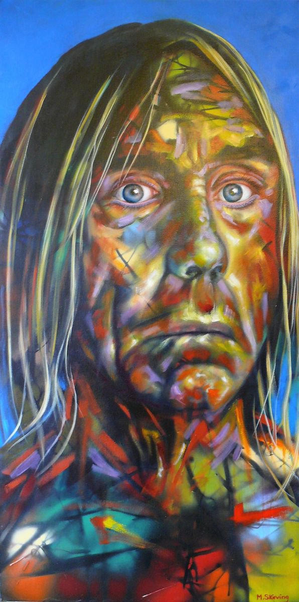 Expressive Portrait Oil Painting By Mark Antony Skirving, 20 X 39", Iggy, Original Artwork