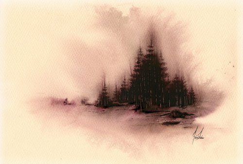 Places XIX - Watercolor Pine Forest by ieva Janu