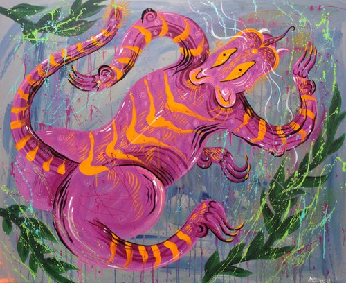 Pink Panther. Wild Tiger Cat. Canvas XXL by Anna Onikiienko