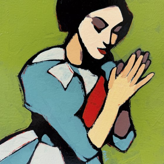 Clown Woman Painting - Original Art 8x8 inch