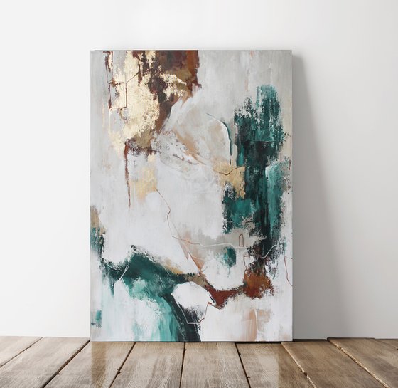 "Emerald Flux" Emerald gold abstract art