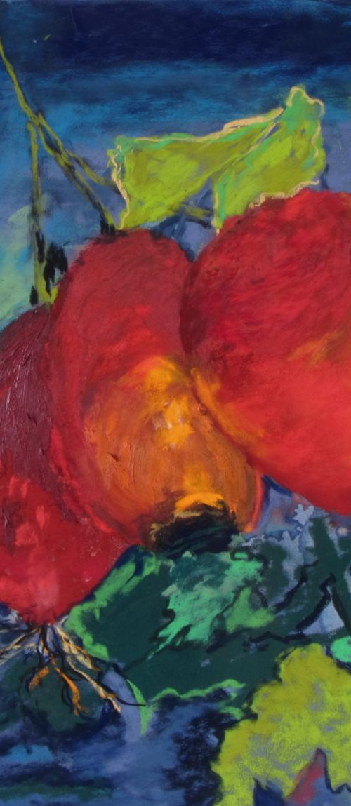 Dog Rose I - red and green Pastel painting by Karin Goeppert