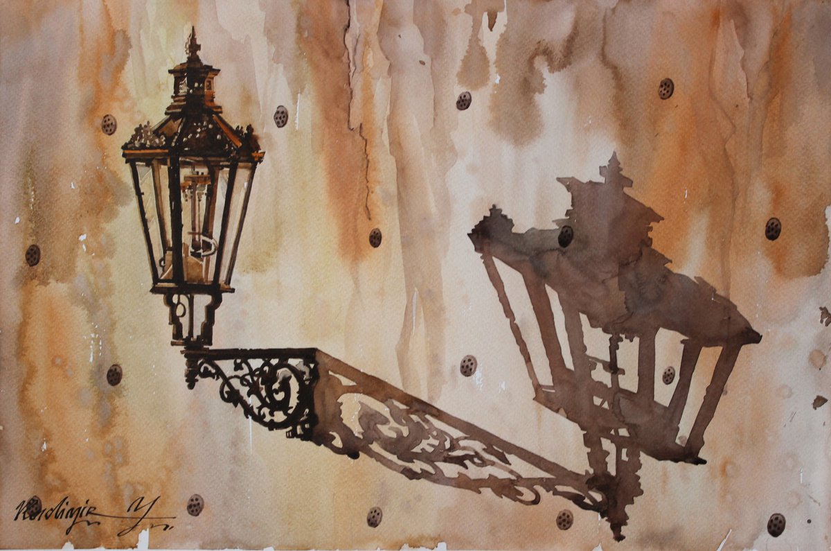 Cityscapes Watercolour By Volodymyr Melnychuk, 18 X 12", Shadow., Original Artwork