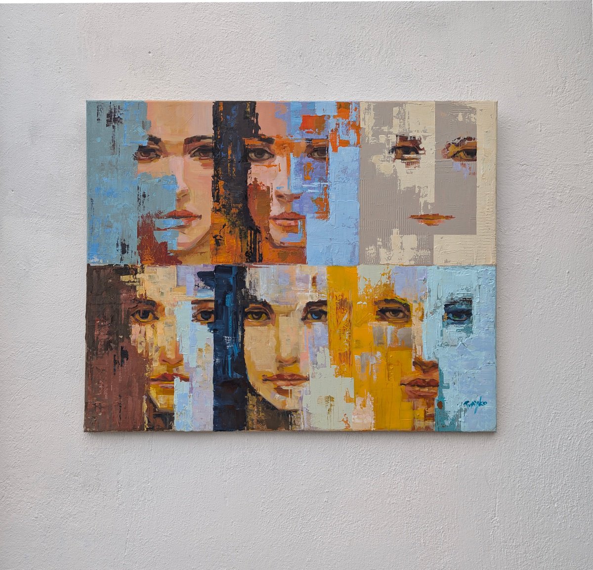 Abstract Portrait Acrylic Painting By Trayko Popov, 39 X 31", When The Eyes Speak, Original Artwork