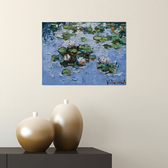 White water lilies Original Oil painting