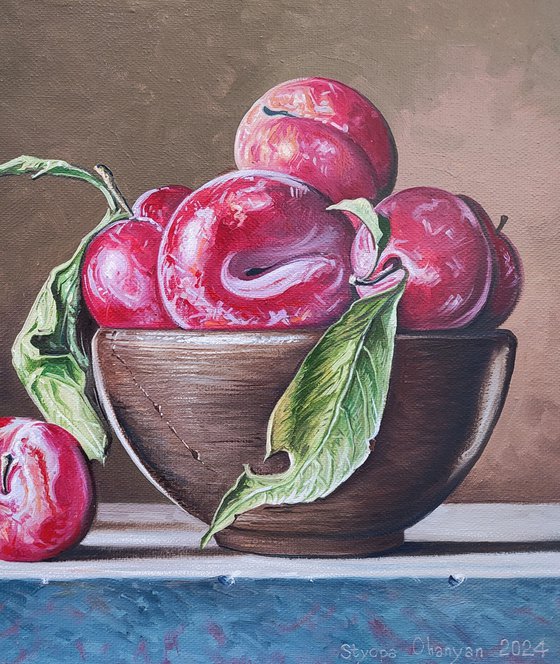 Still life -  plums and pear