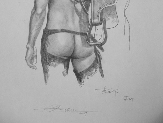 Drawing pencil  male nude on paper#17319