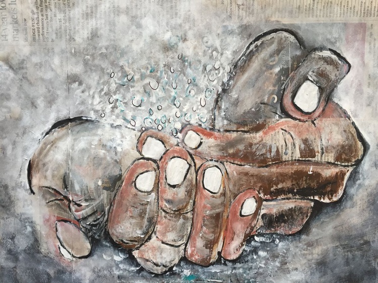 Catching Water Hands Acrylic On Newspaper Art Ha Artfinder