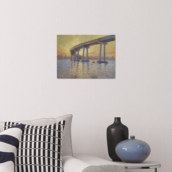 Coronado Bridge Sunset Oil painting by Tatyana Fogarty | Artfinder