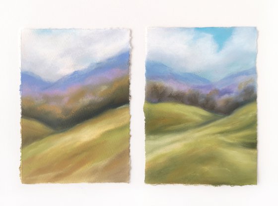 Mountain landscape. Set of 2 small paintngs