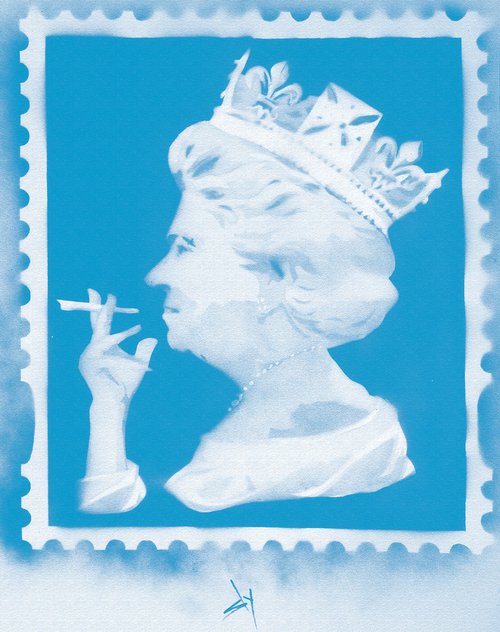 Spliff queen (blue on plain paper). by Juan Sly