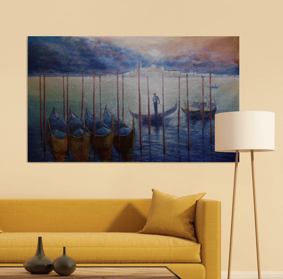 Venetian Golden Gondolas: linen, oil