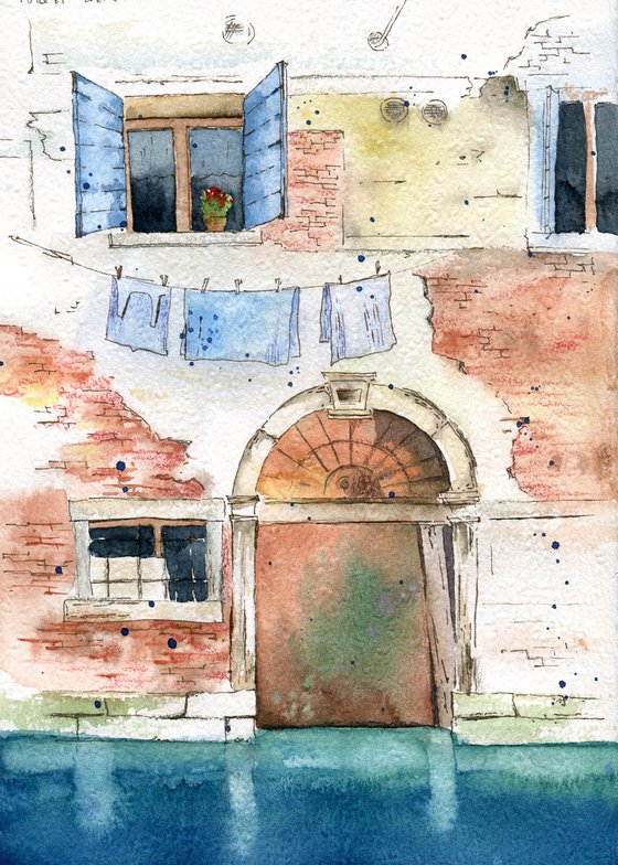 Old house in Venice. Original watercolor artwork.