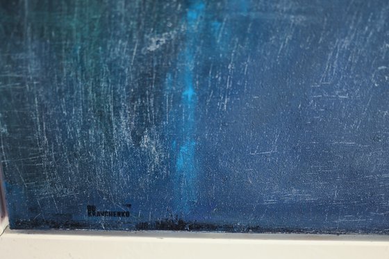 Blue and Dark Blue 30x30" 76x76cm Contemporary Art by Bo Kravchenko
