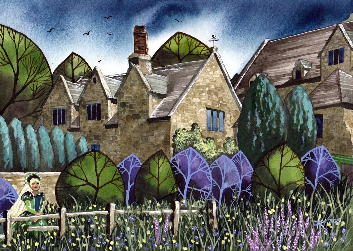 Illustrative Cityscapes Painting By Terri Smith, 12 X 8", Snowshill Manor, Original Artwork