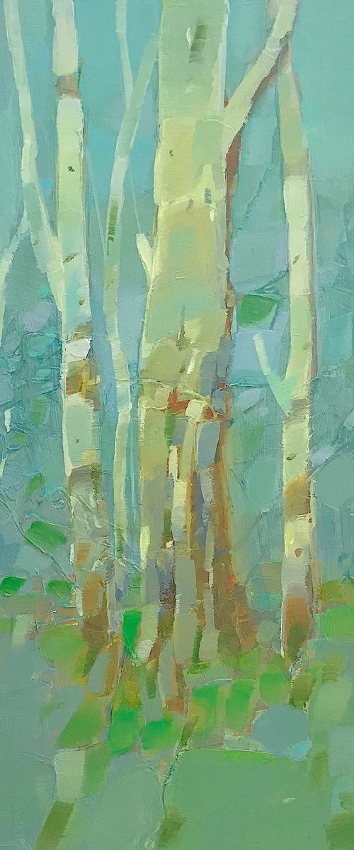 Birches Trees, Landscape Original oil painting, One of a kind Signed by Vahe Yeremyan