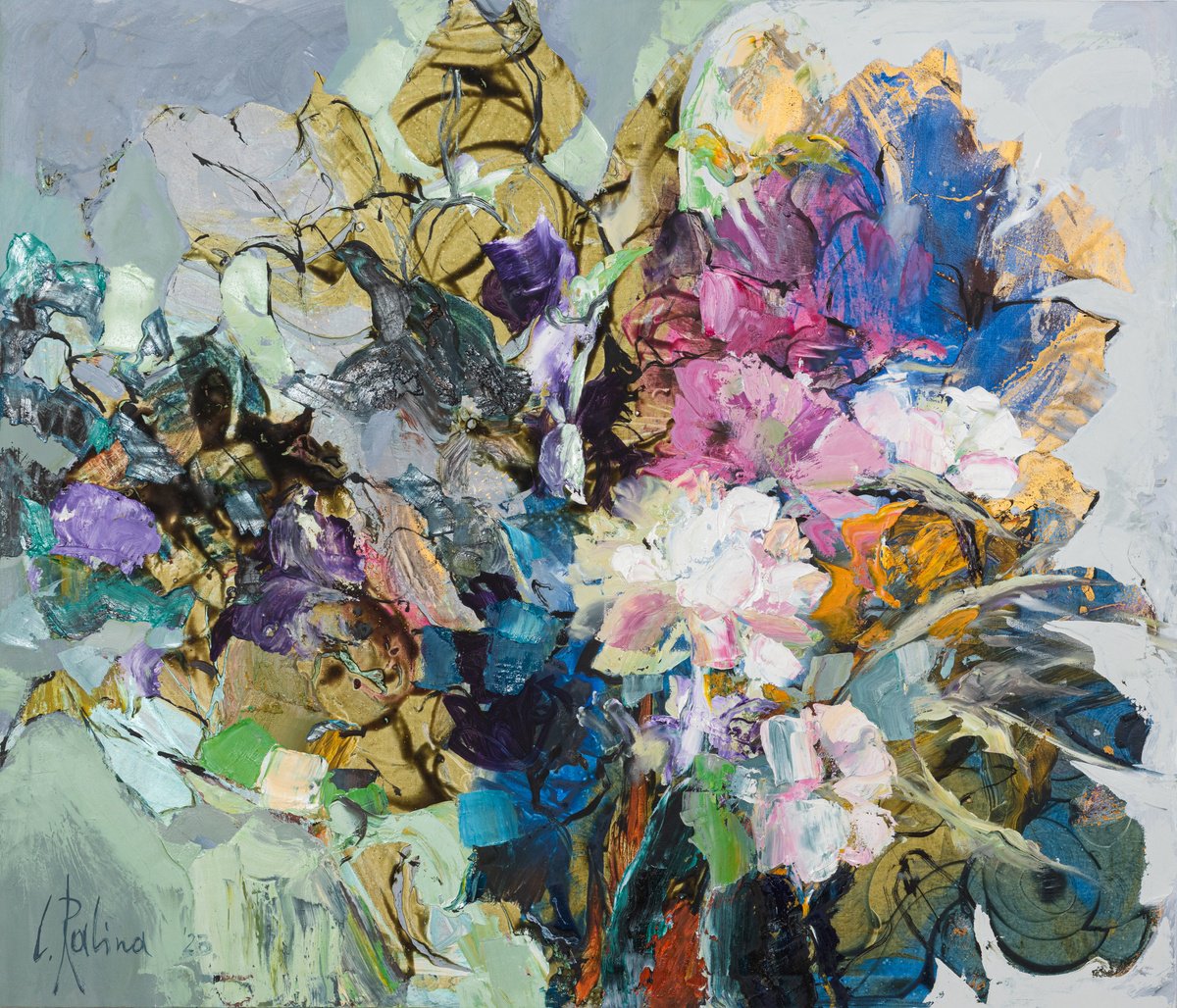 Organic Abstract Oil Painting By Yelena Ralina, 55 X 47", Enchanted World, Original Artwork