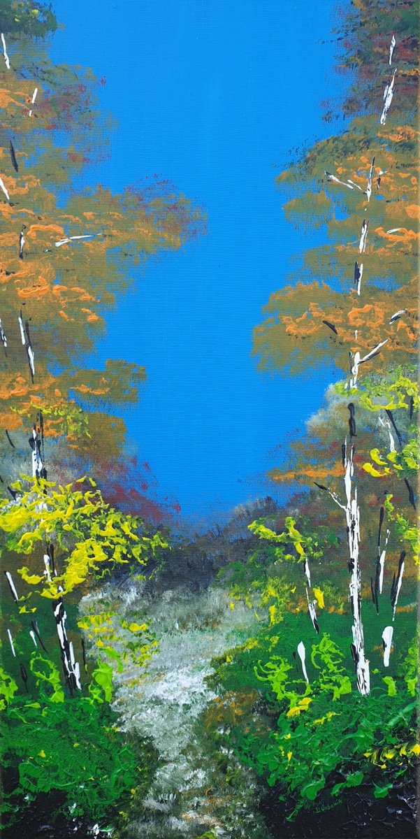 Impressionistic Landscape Acrylic Painting By Daniel Urbani?k, 12 X 24, Heavenly Birches, Original Artwork