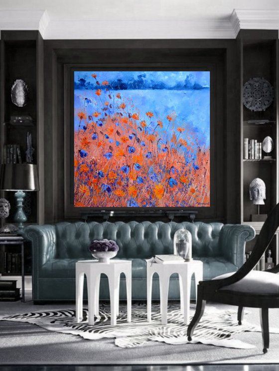 Blue cornflowers  at sunset