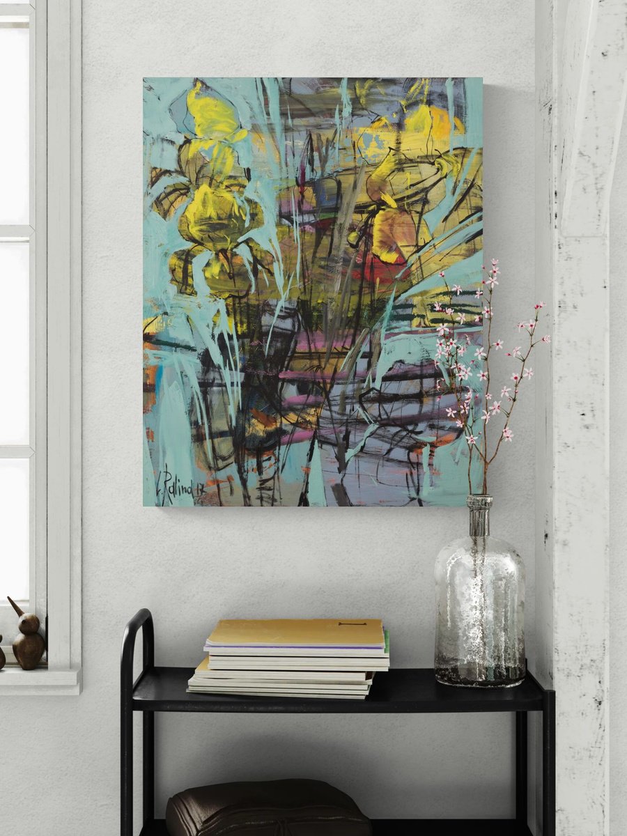 Botanical Oil Painting By Yelena Ralina, 31 X 39", Mysteries Of Evening Irises, Original Artwork