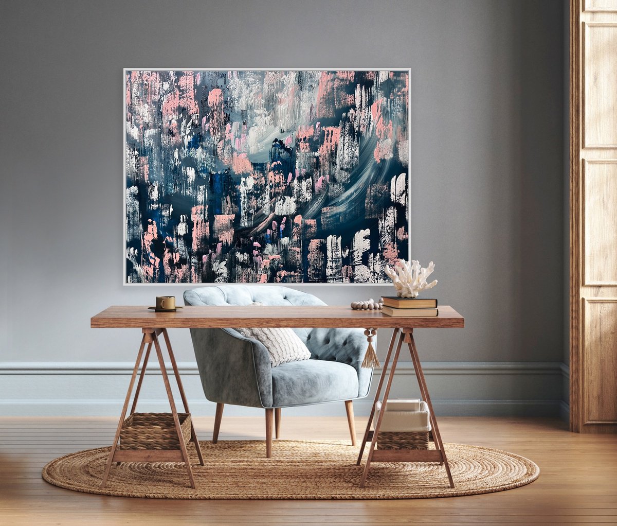 Geometric Abstract Acrylic Painting By Alanah Jarvis, 56 X 40, Baleen Dreams, Original Artwork