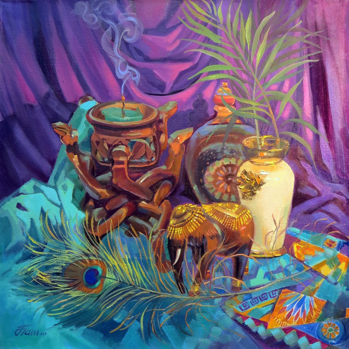 FROM FAR TRAVELS, 60x60, oil on canvas by Olga Panina