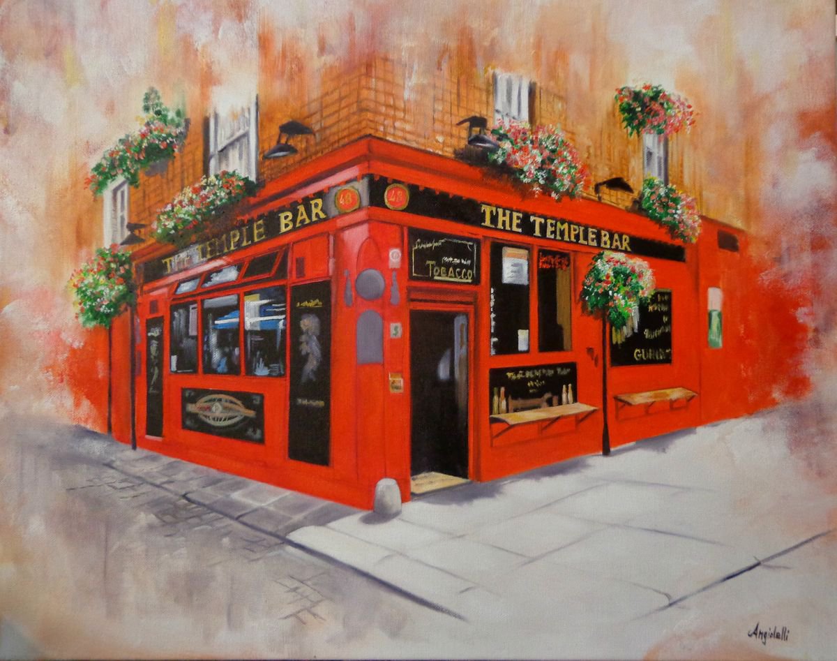 Temple Bar - Dublin - Landscape - original painting by Anna Rita Angiolelli