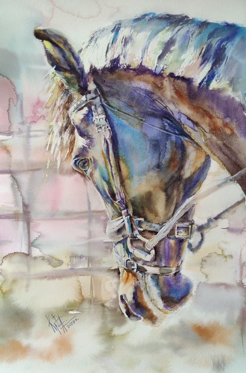 Painting Lavander horse by Elena Krivoruchenko