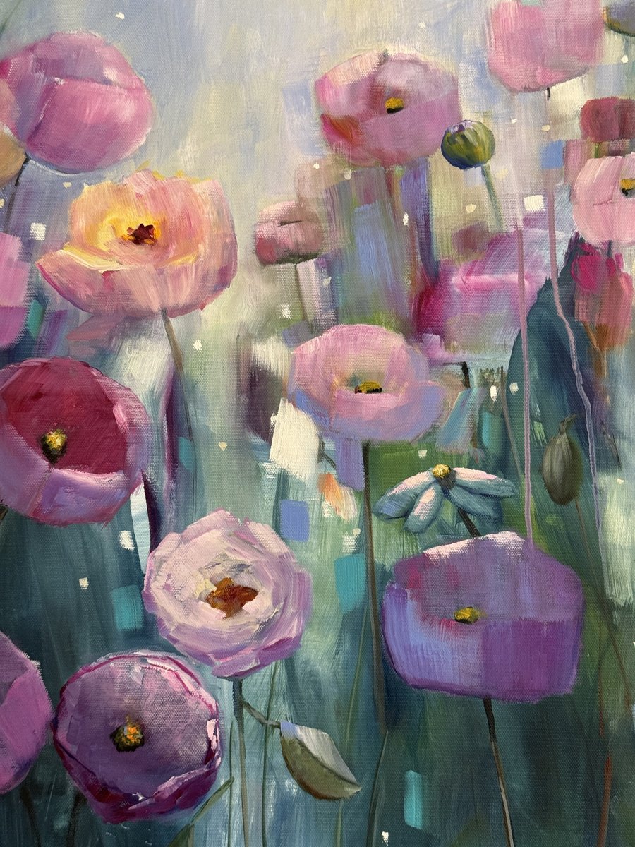 Impressionistic Botanical Oil Painting By Sandra Gebhardt-Hoepfner, 31 X 31", Summer In Bloom 3, Original Artwork