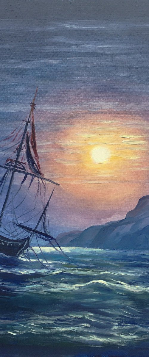 Moon seascape by Elena Sokolova