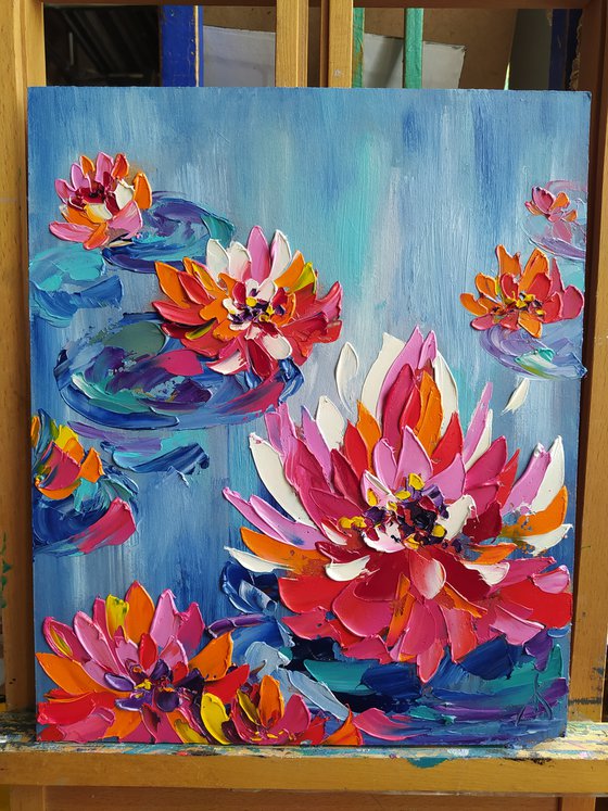 Water lilies -  lilies oil painting, lake, river, flowers in water, flowers on the river, water lilies, water lilies oil painting