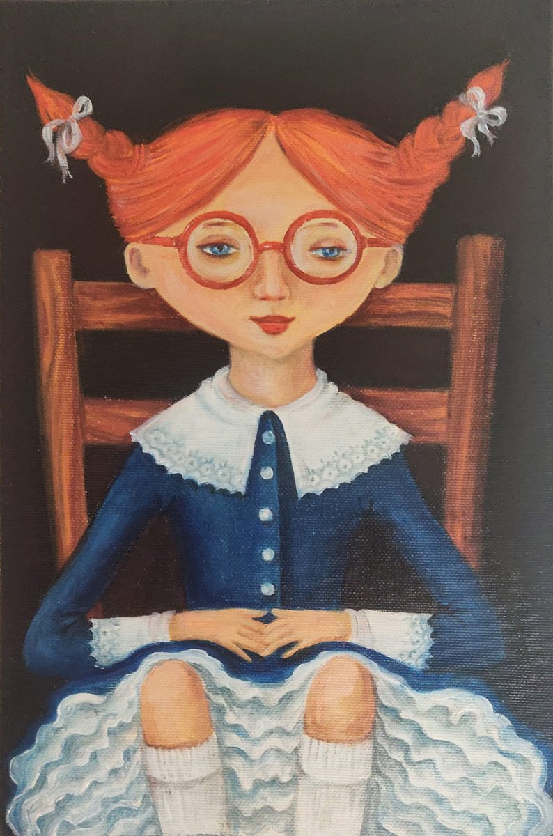 Naive Portrait Oil Painting By Vio Valova, 8 X 12", Love My Brains, Original Artwork