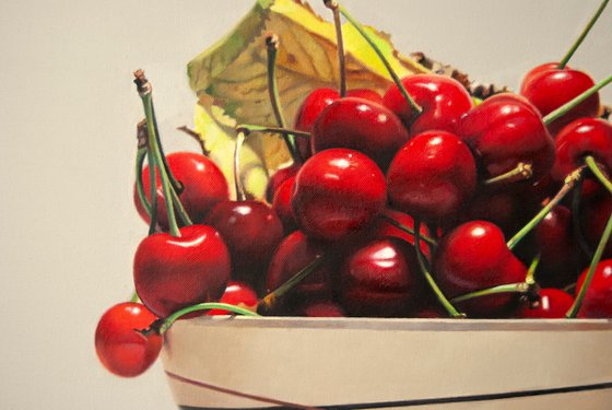 Still life with cherries II , Original oil on canvas painting