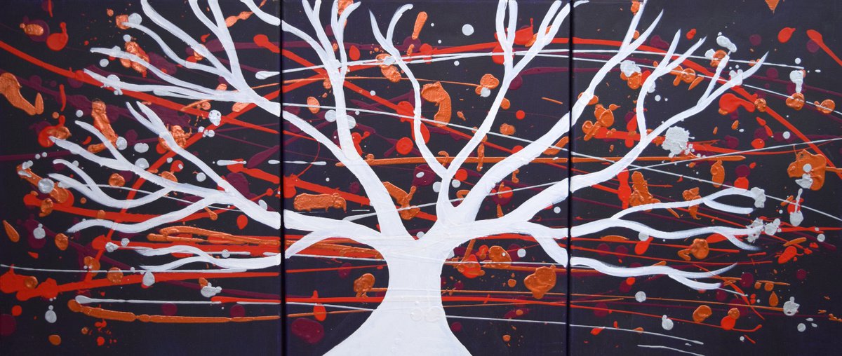 Abstract Landscape Acrylic Painting By Stuart Wright, 48 X 20", The White Tree, Original Artwork