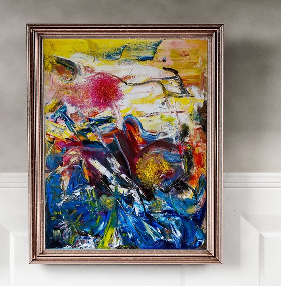 Slony. Colorful Abstract Expressive Oil Painting by Retne. Signed, Handmade.