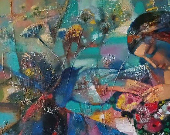 Girl and a Bouquet of Flowers