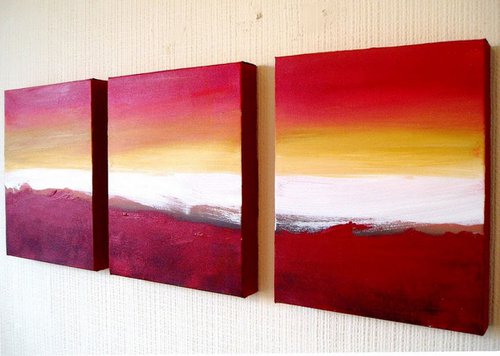 Beautiful triptych abstract original "Colour Slats" abstract painting art canvas - 30 x 14 inches by Stuart Wright