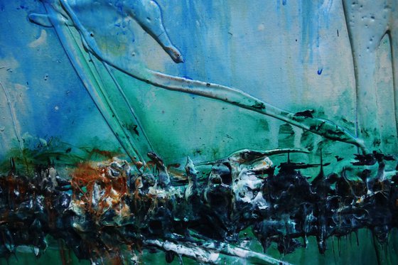 Natures Calling 240cm x 100cm Blue Green Textured Abstract Art