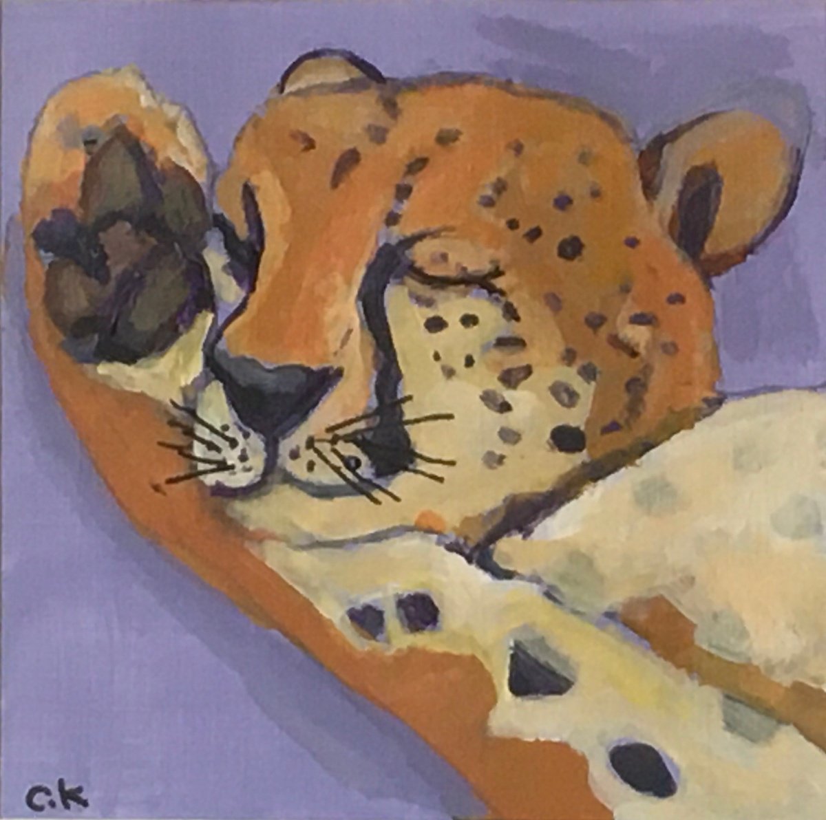 Illustrative Animal Acrylic Painting By Chihiro Kinjo, 11 X 11, Snooze, Original Artwork