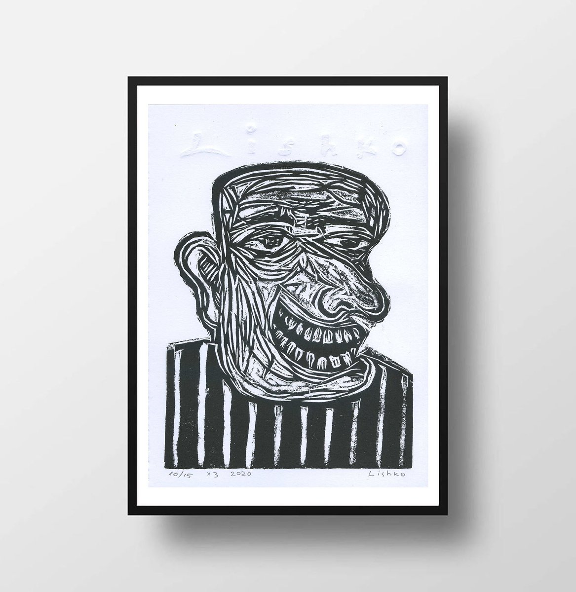 Expressive Portrait Linocut By V. Lishko, 6 X 8", Portrait, Original Artwork