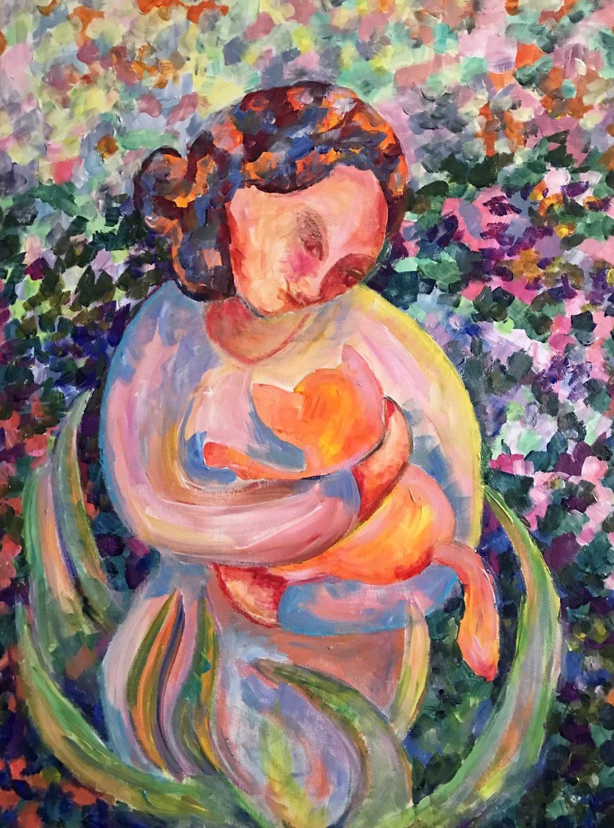 Abstract Animal Acrylic Painting By Tetiana Pchelnykova, 24 X 31", My Kitten, Original Artwork