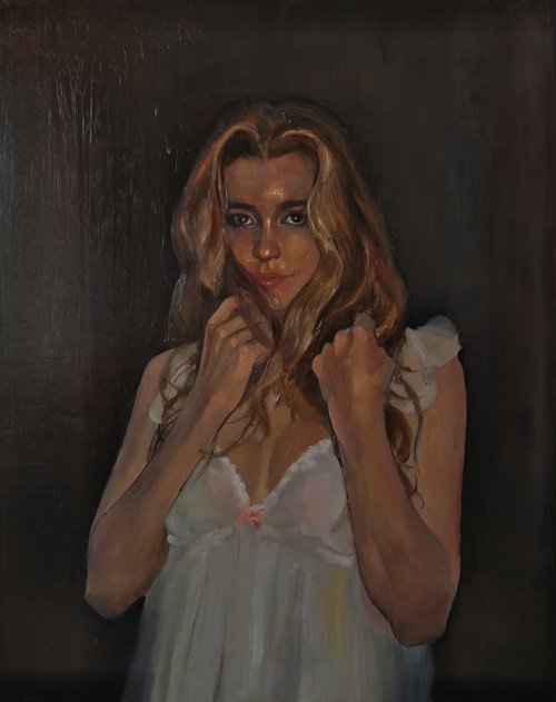 Night dream 50x40cm ,oil/canvas, impressionistic figure by Kamsar Ohanyan