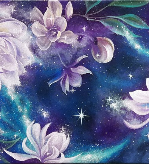 "Space extravaganza", abstract floral art, galaxy space painting by Anna Steshenko
