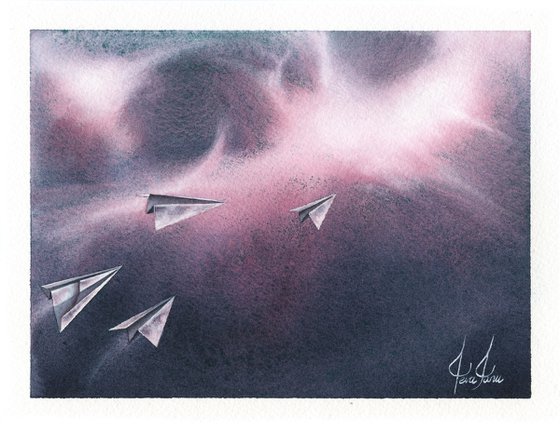 Promises XVII - Origami Paper Plane Watercolor