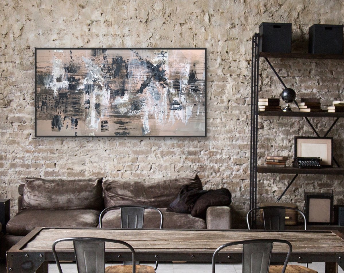 Expressive Abstract Acrylic Painting By Galina Poloz, 39 X 20, Between Past And Future 2., Original Artwork