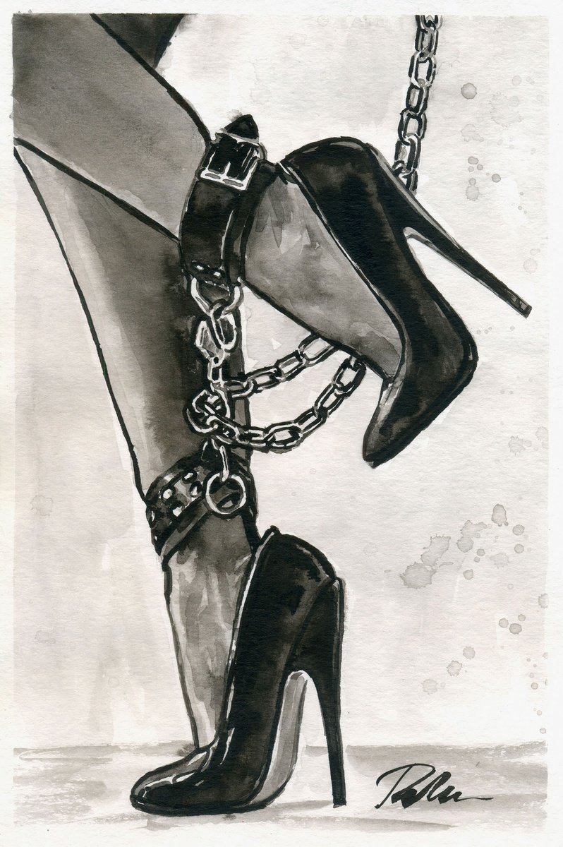 Urban And Pop Portrait Ink Drawing By Tashe, 8 X 12", Shackles Of Love, Original Artwork