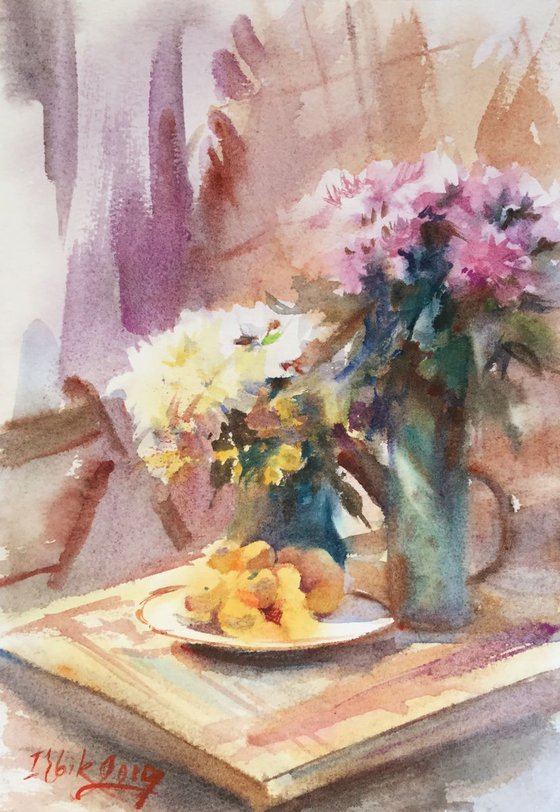 Still life with chrysanthemums