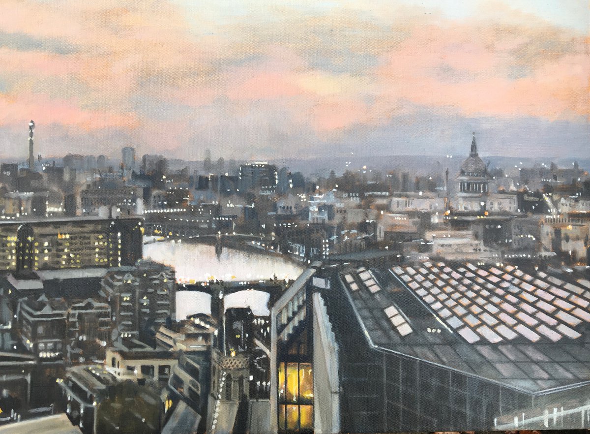 Oil Painting , Winter Sky Over The Thames By Alison Chambers, 23 X 17, Artwork For Sale On Artfinder