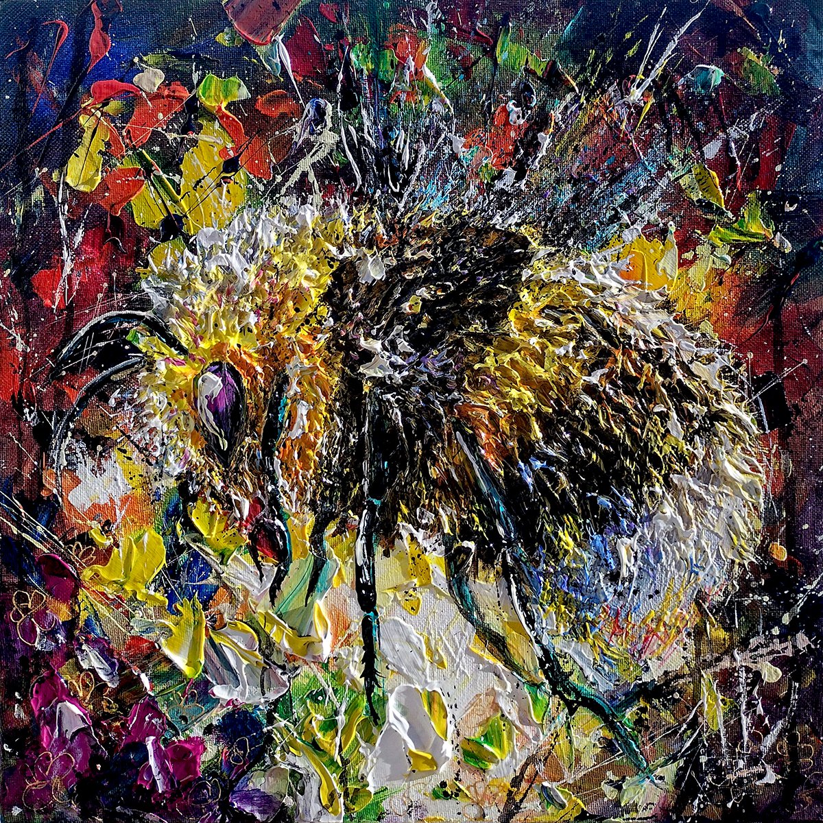 Abstract Painting By Andrew Alan Johnson, 16 X 16, Autumn Bumblebee, Original Artwork